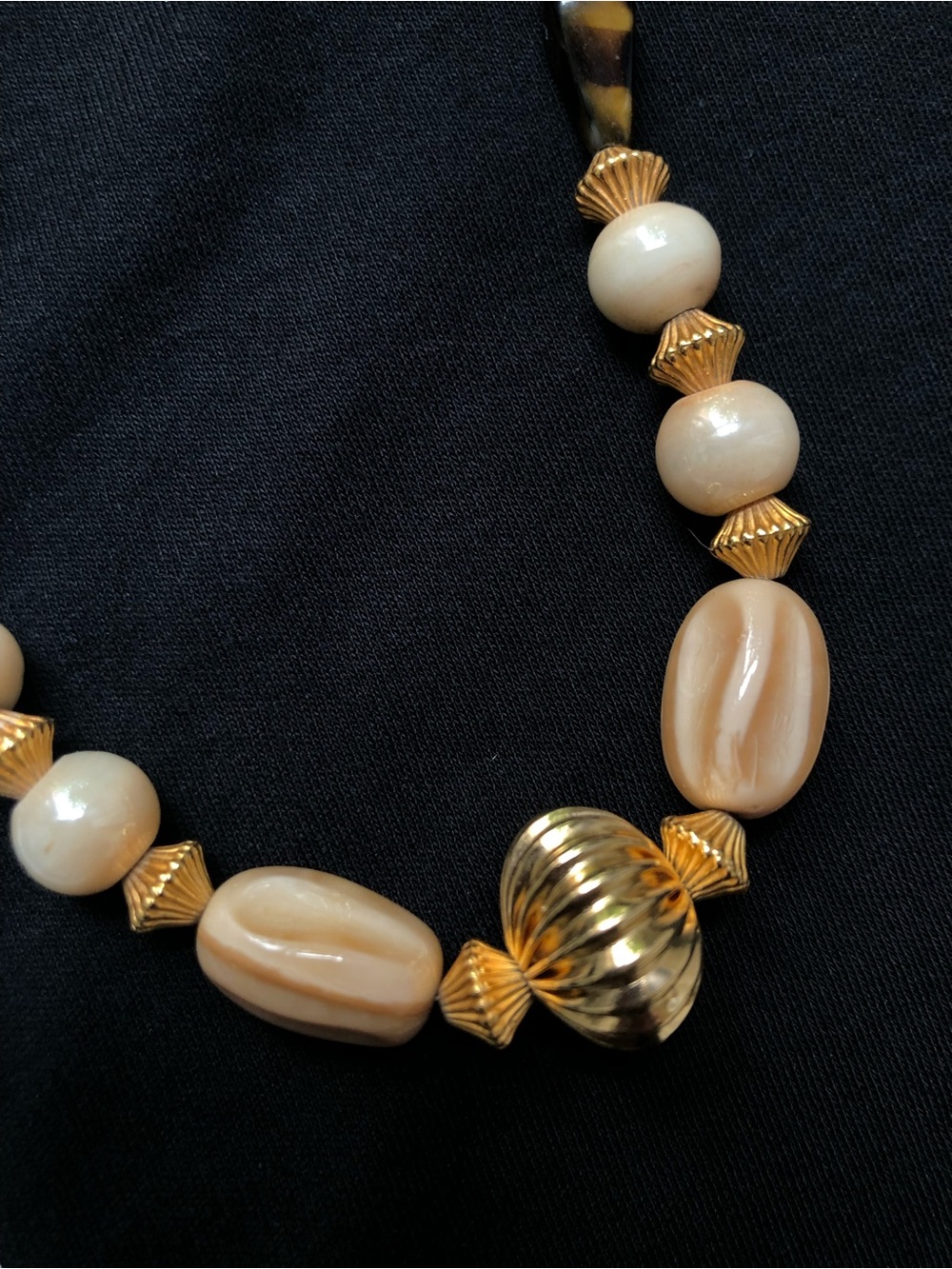 Tiger Eye, Gold and Cream Beaded Necklace - Picture 3 of 5